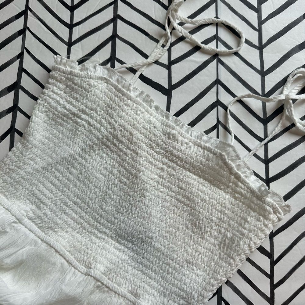 NWT Dry Goods / Hyfve Size L White Smocked Crinkle Midi Length Dress